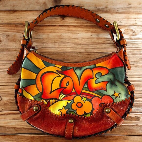 Vintage Y2K Isabella Fiore Summer of LOVE Cognac Leather Boho Handbag - Picture 1 of 9